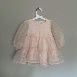 Pink Sheer Puff Sleeve Dress